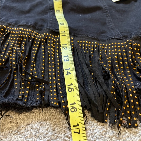 American Bazi Y2K Grunge Gold Fringe Studded Western Black Mini Skirt - Picture 5 of 7